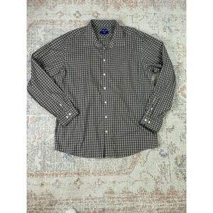 Egara Men Shirt 3XLT Big & Tall Long Sleeve Plaid Brown White Button Up Non Iron